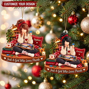 Personalized Puzzle Girl Ornament, Custom Name Puzzle Lover
