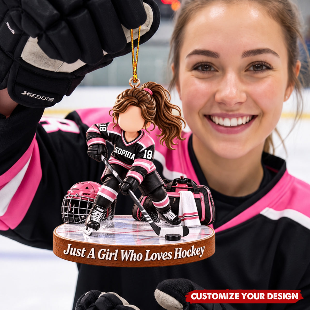 Personalized Ice Hockey Boy Girl Christmas Ornament, Custom Name & Number Hockey Player Gift