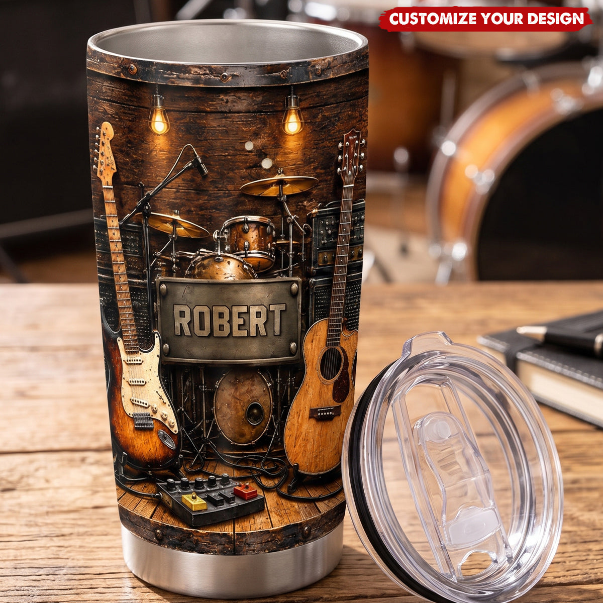 Personalized Guitar Drummer Tumbler, Custom Name Gift for Music Lovers