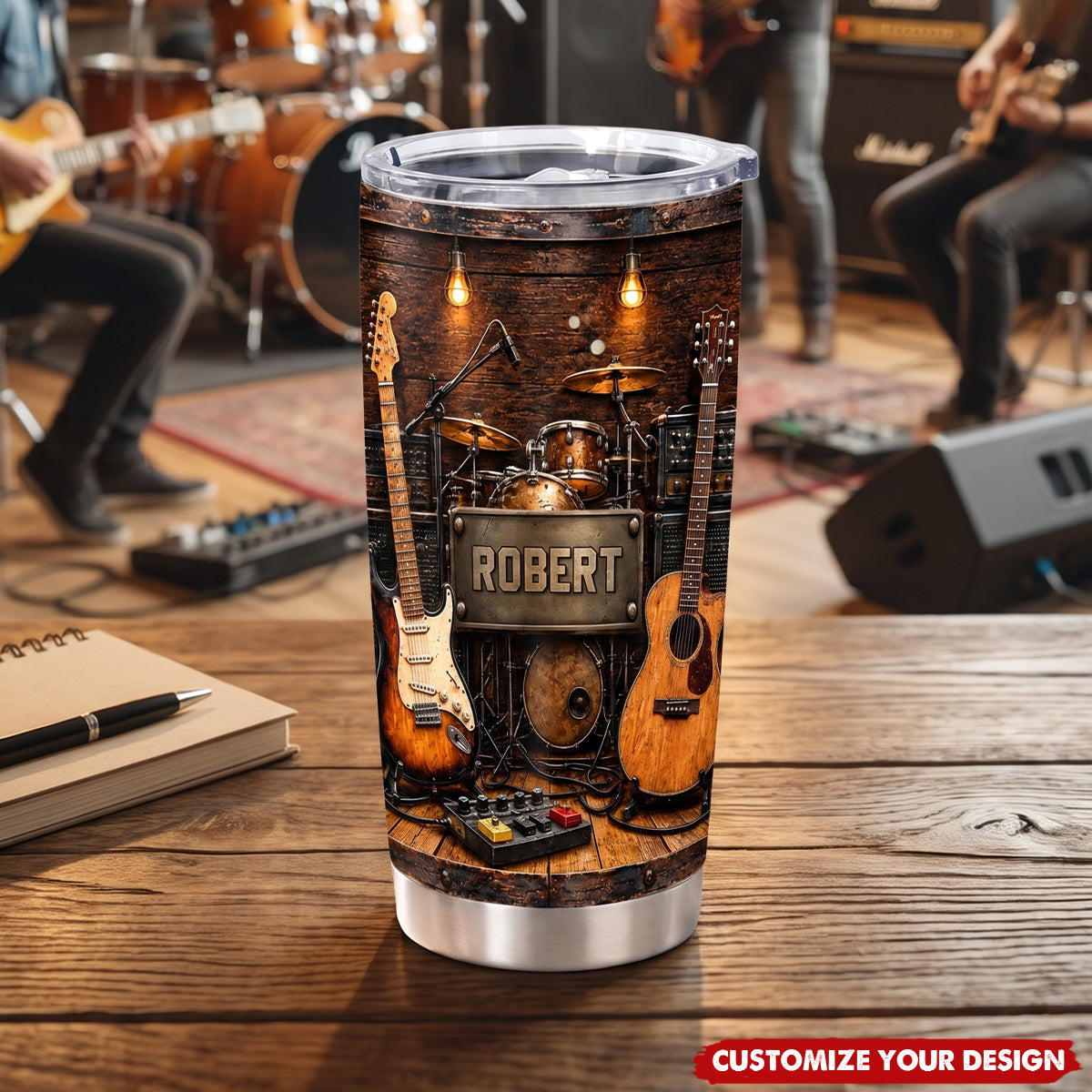 Personalized Guitar Drummer Tumbler, Custom Name Gift for Music Lovers