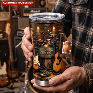 Personalized Guitar Drummer Tumbler, Custom Name Gift for Music Lovers