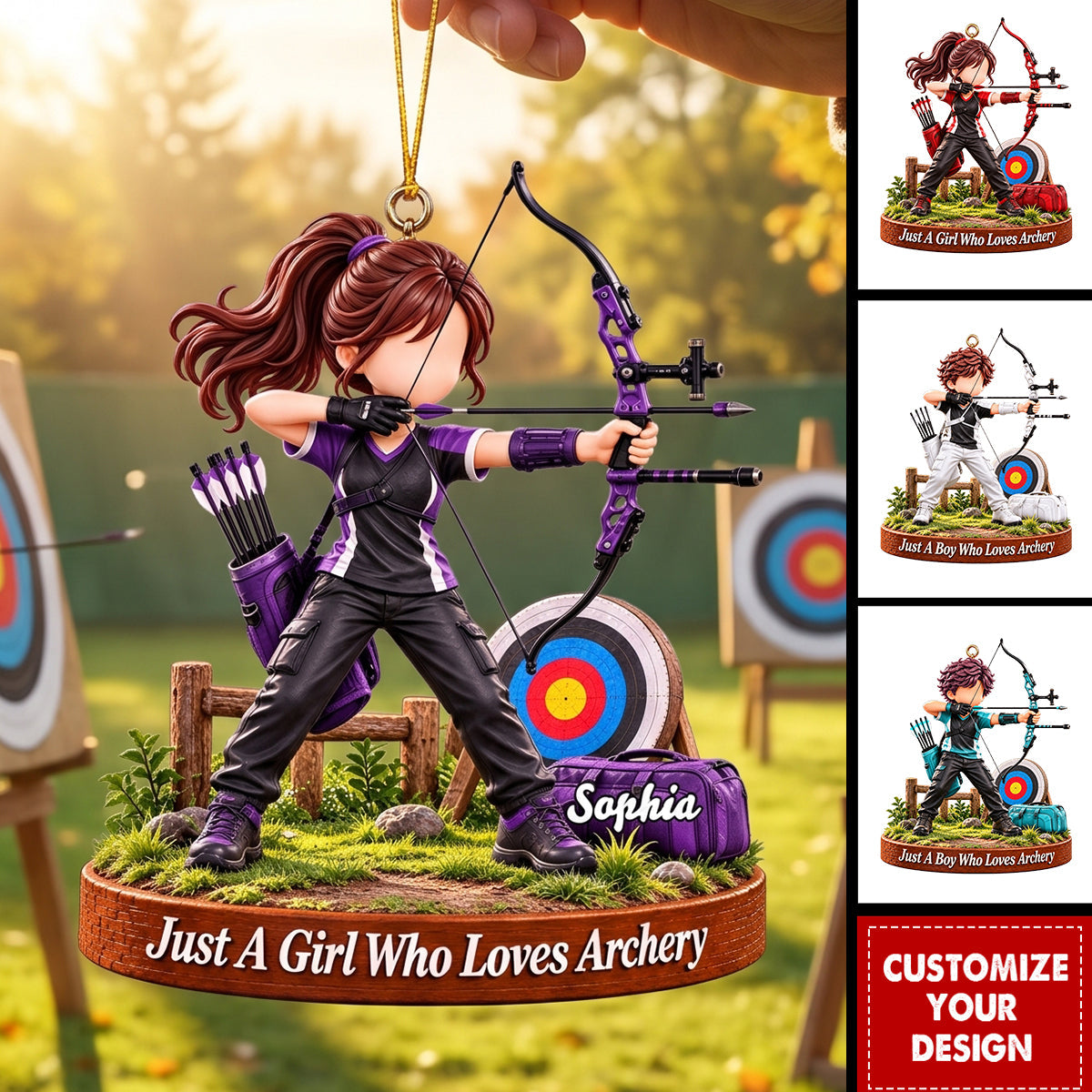 Personalized Archery Aiming Christmas Ornament, Archery Boy & Girl Gift