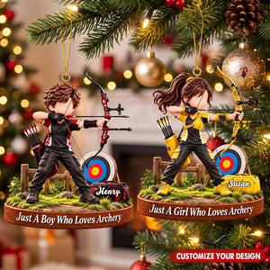 Personalized Archery Aiming Christmas Ornament, Archery Boy & Girl Gift