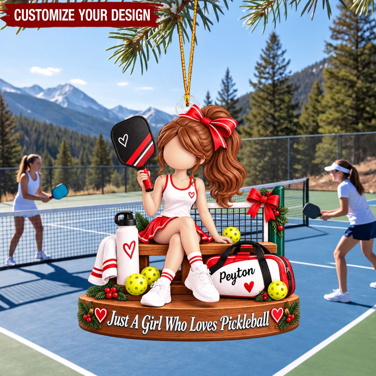 Personalized Pickleball Ornaments, Custom Name Christmas Gifts for Pickleball Girls