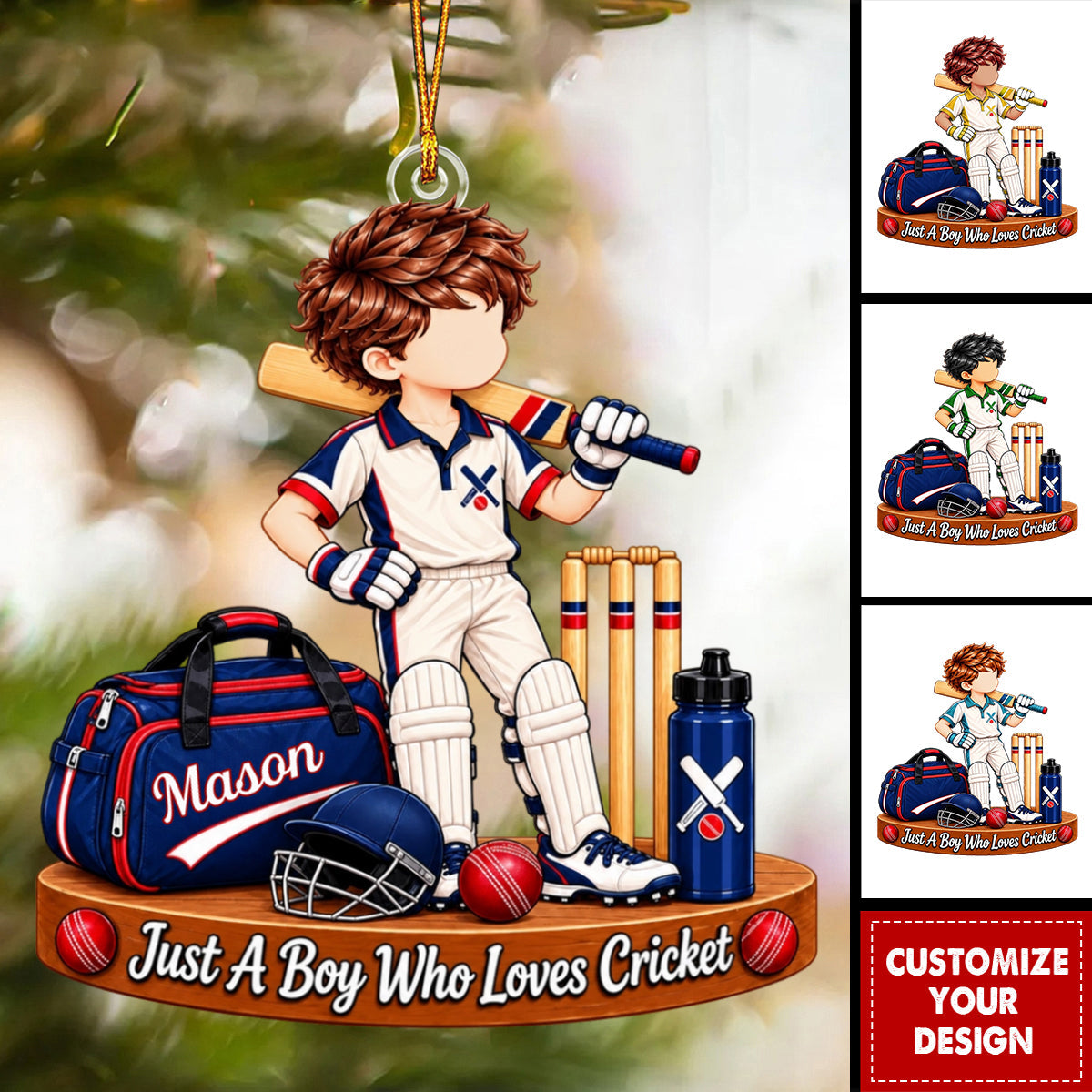 Personalized Cricket Ornament, Custom Name Gift for Cricket Lover Boy