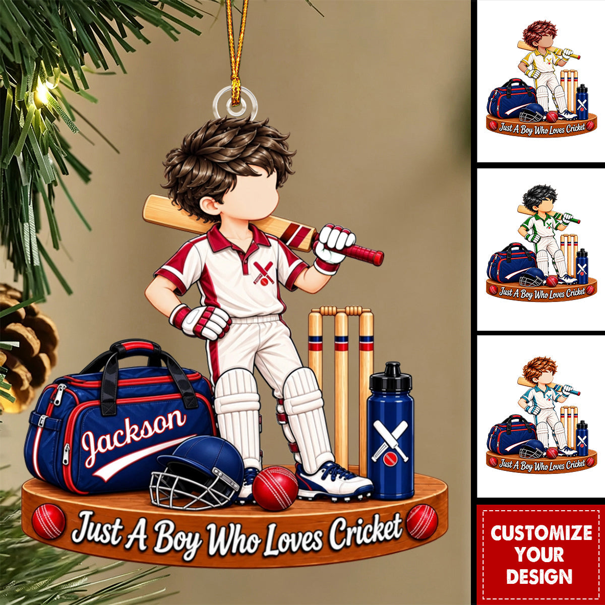 Personalized Cricket Ornament, Custom Name Gift for Cricket Lover Boy