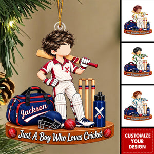 Personalized Cricket Ornament, Custom Name Gift for Cricket Lover Boy