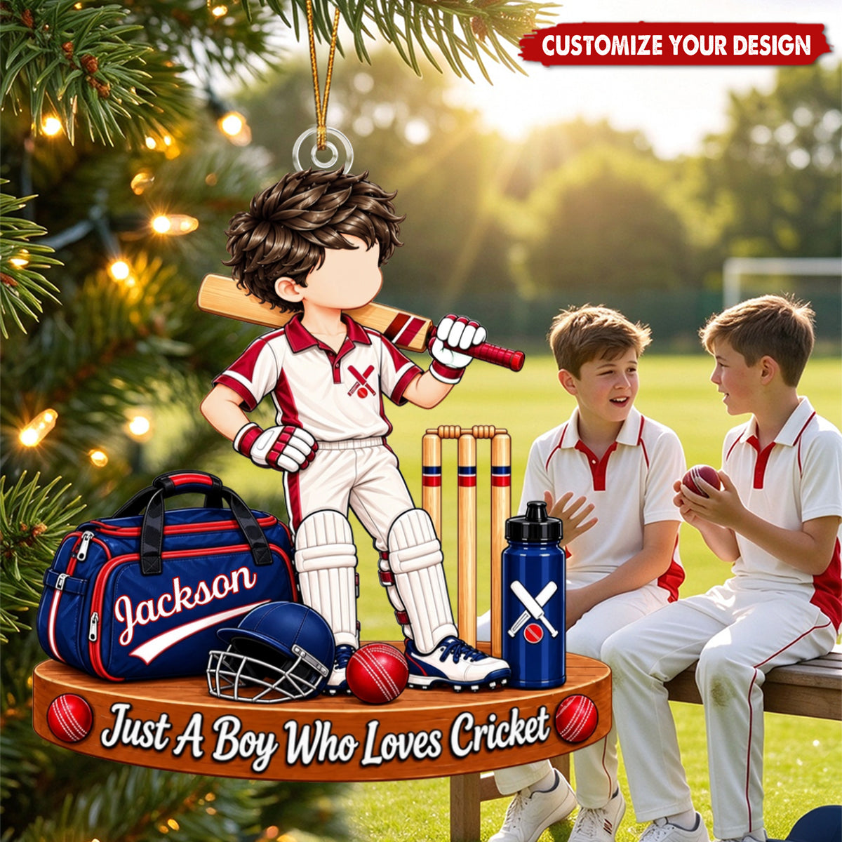 Personalized Cricket Ornament, Custom Name Gift for Cricket Lover Boy