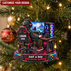 Personalized Gamer Boy Christmas Ornament, Custom Name Gaming Setup Ornament, Gift for Gamers