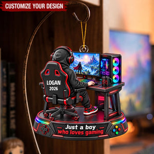 Personalized Gamer Boy Christmas Ornament, Custom Name Gaming Setup Ornament, Gift for Gamers