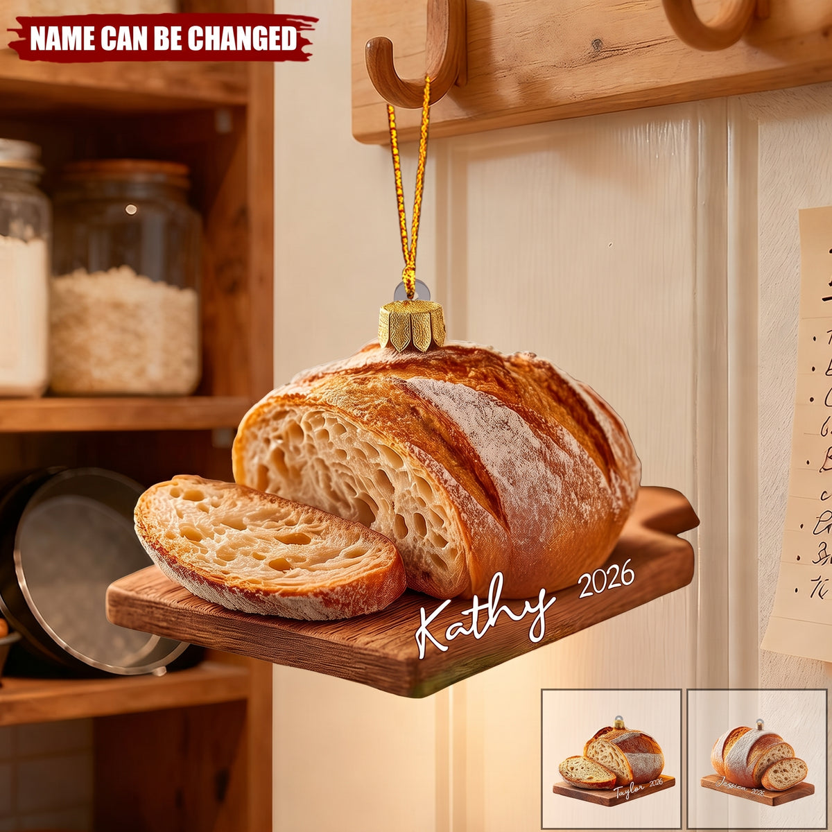 Personalized Sourdough Bread Ornament, Rustic  Acrylic Christmas Gift