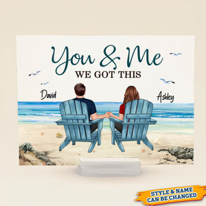 Back View Couple Sitting Beach Landscape Personalized Acrylic Plaque