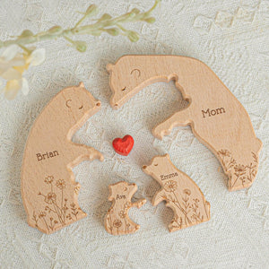 Hugging Bear Family Floral Version - Personalized Wooden Bear Family Puzzle