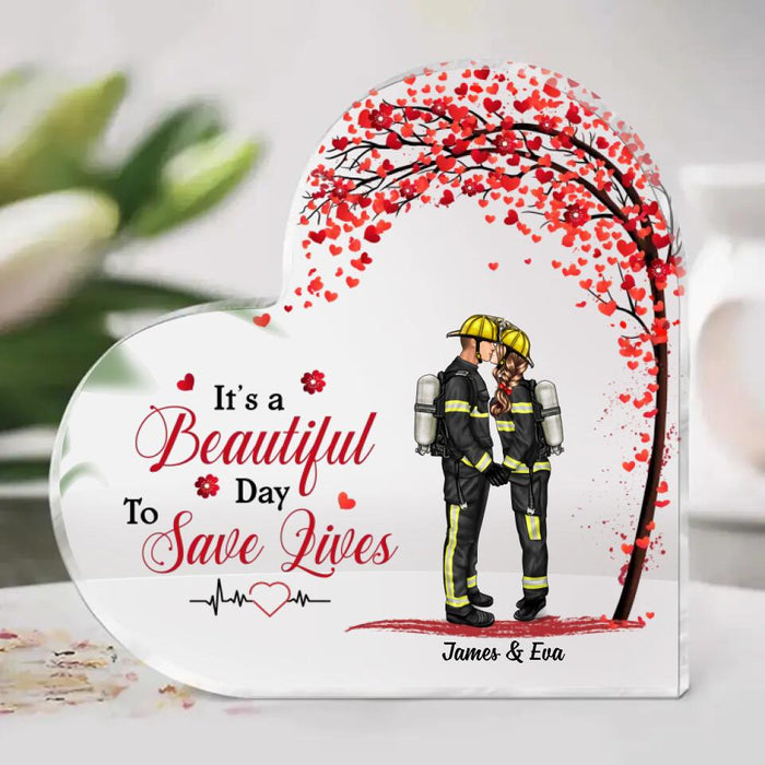 It's A Great Day To Save Lives - Personalized Acrylic Plaques For Firefighters, Ems, Police, Nurse Couples