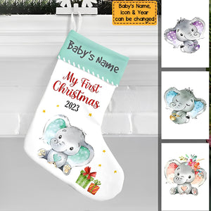 Personalized Elephant Baby First Christmas Stocking