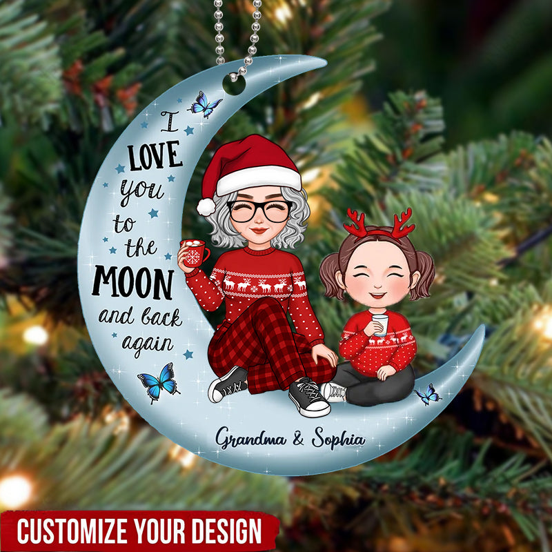 Cute Grandma Mom & Grandkid On Moon Christmas Gift Personalized Acrylic Ornament