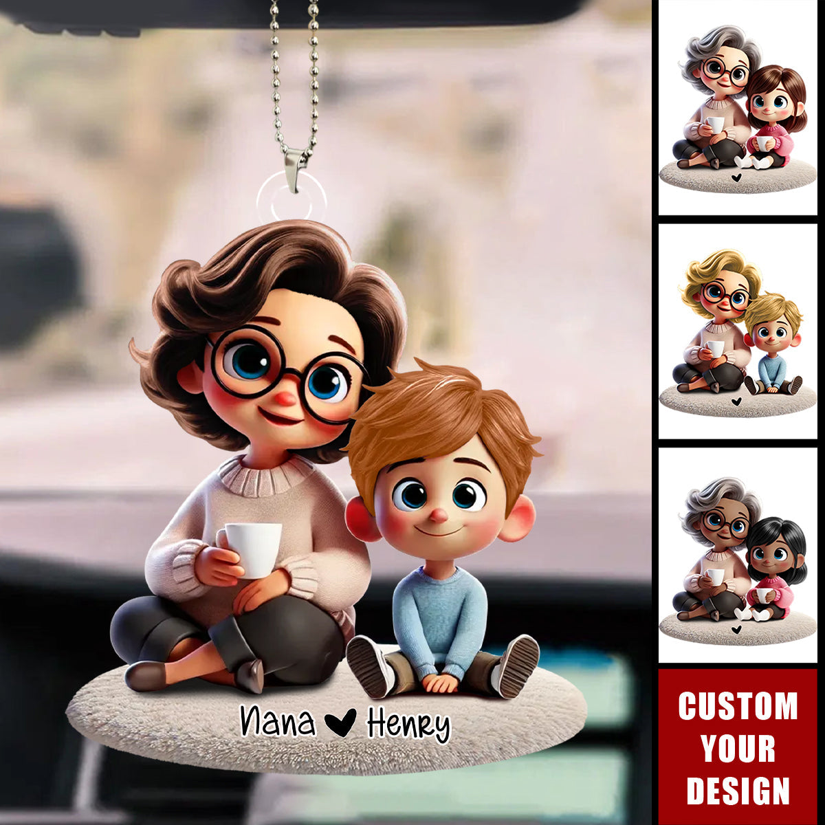 Happy Grandma & Grandkid Sitting Personalized Acrylic Ornament, Perfect 2025 Mother's Day Gift For Mom, For Grandma