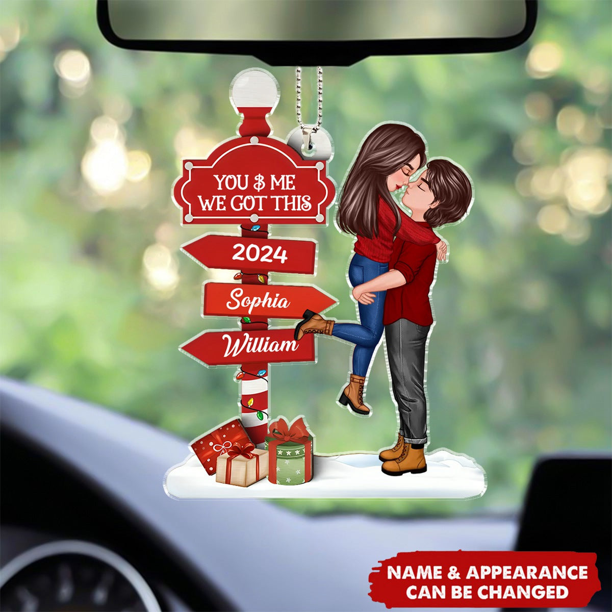 Christmas Couple Kissing Sign Personalized Acrylic Car Ornament