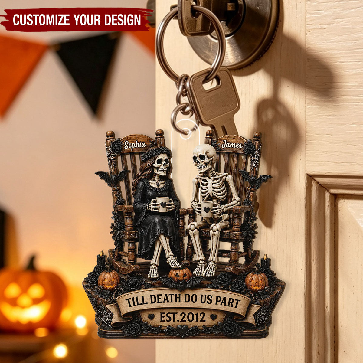 Till Death Do Us Part Skeleton Couple - Personalized Acrylic Keychain- Halloween Decor For Couple