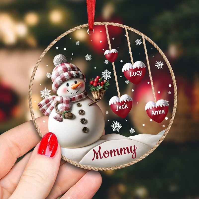 Snowman Grandma Mom Hanging Sweet Heart Kids Personalized Ornament