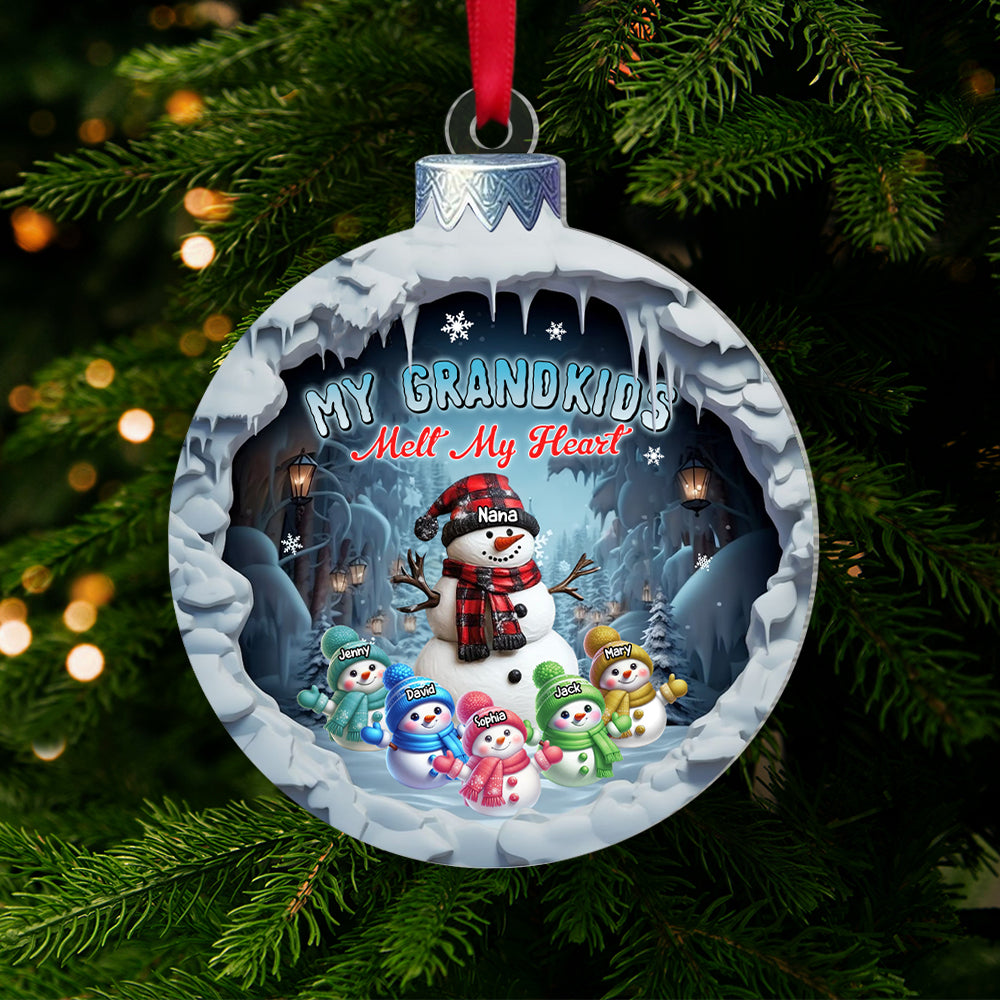 Cute Snowmies My Grandkids Melt My Heart - Personalized Christmas Ornament, Gifts For Grandma