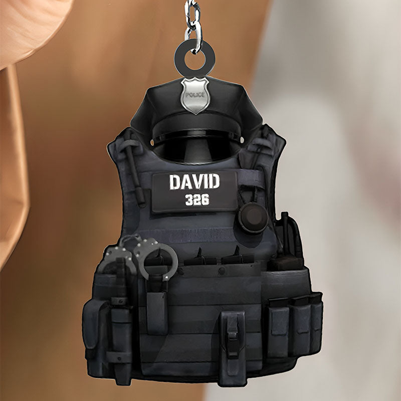 Personalized Police Bulletproof Vest With Service Cap Keychain