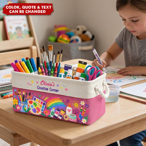 Art Supply Basket For Painting Lover Kids, Grandkids - Personalized Storage Basket