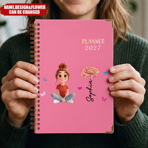 Custom Birth Flower, Name & Cute Character For Her, Daughter, Mom, Friends - Custom Planner 2027