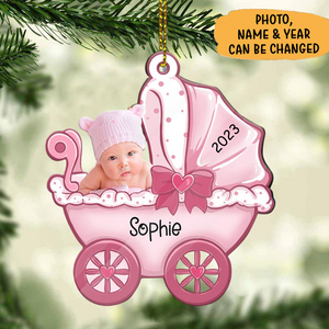 Baby's Carriage Ornament, Custom Photo Ornament, Christmas Shaped Ornament, Custom Gift for Baby