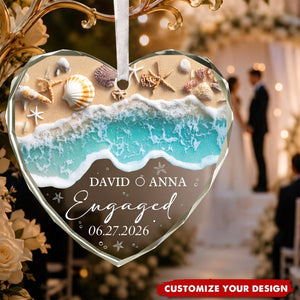 Personalized Beach Engaged Glass Ornament, Gift for Couple