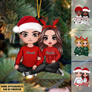 Christmas Doll Couple Sitting Hugging Personalized Christmas Ornament