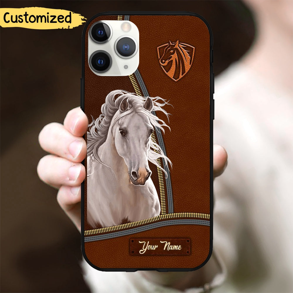 Love Horses Leather Personalized Phone Case