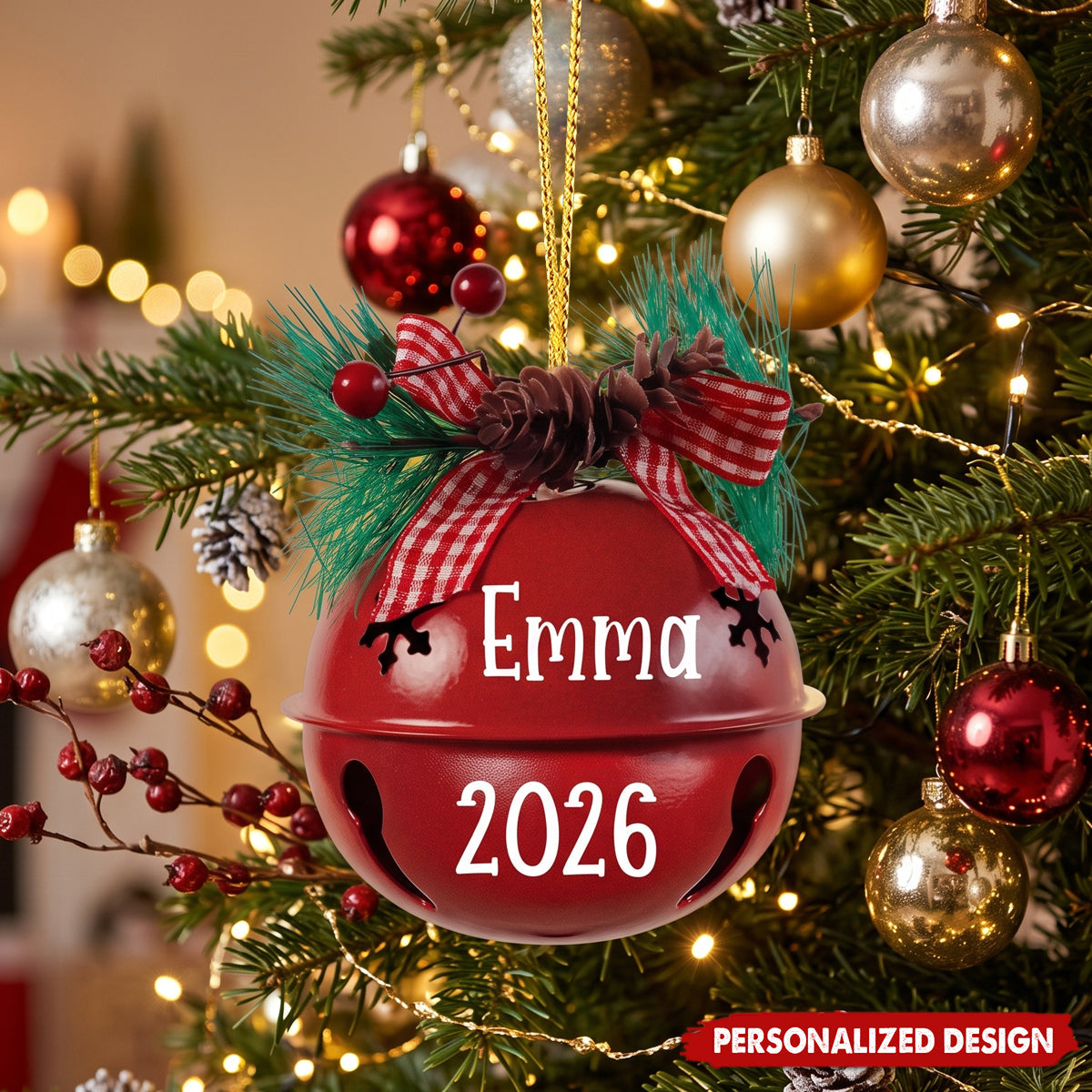 Personalized Metal Bell Christmas Ornament - Custom Name Sleigh Bell Tree Decoration
