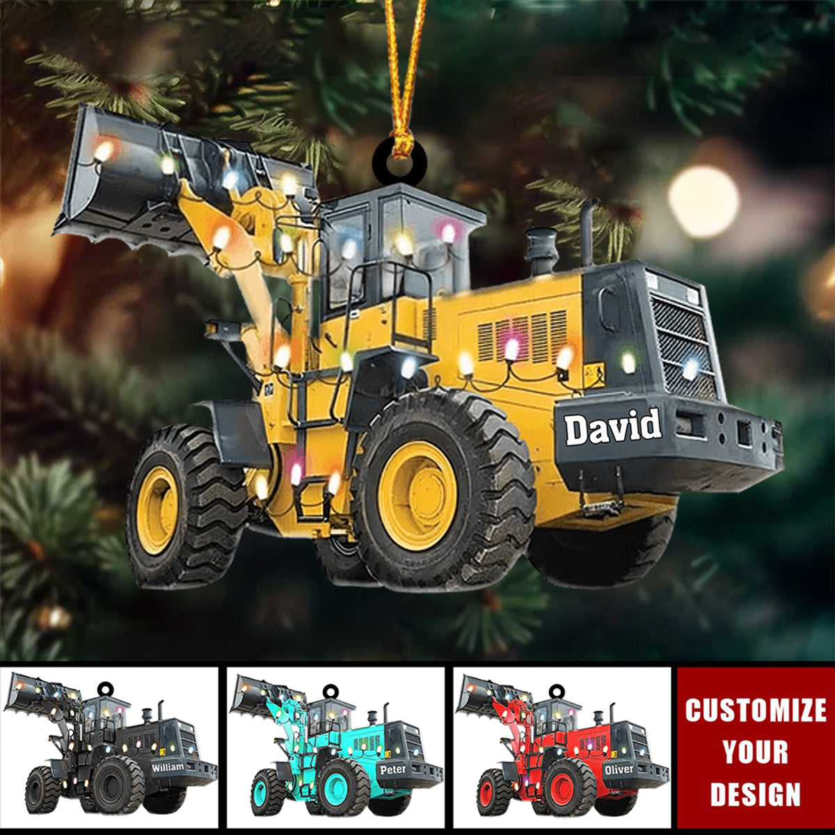 Personalized Bulldozer Acrylic Christmas Ornament, Gift For Heavy Equipment Lovers