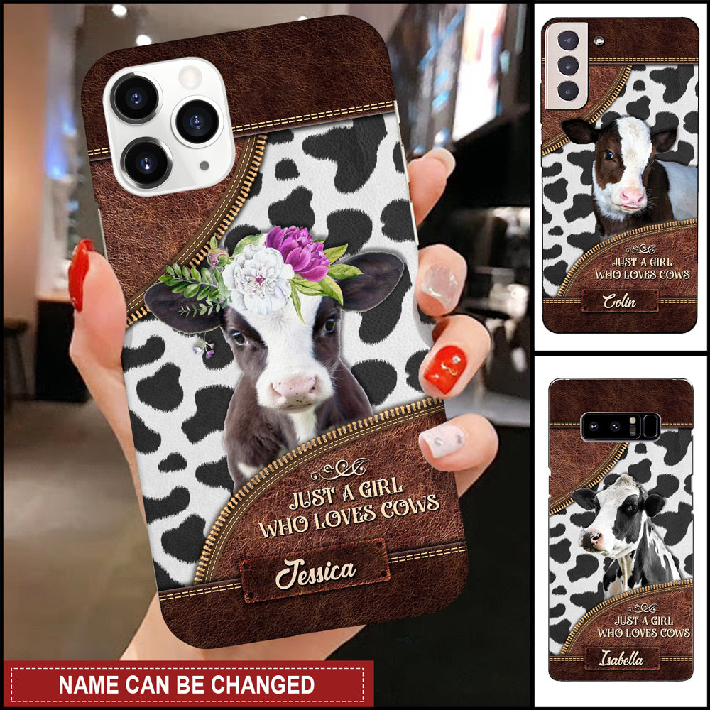 Just A Girl Who Love Cows Leather Texture Personalized Silicone Phonecase