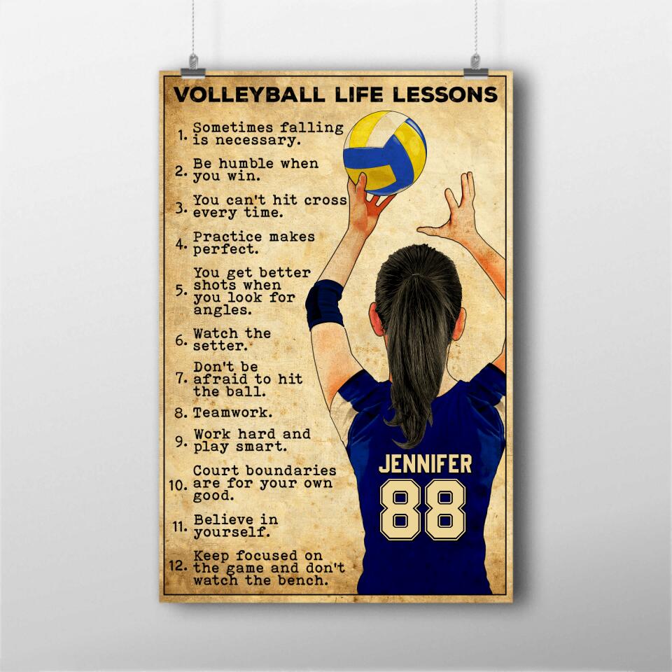Personalized Motivational Volleyball Life Lessons Poster for Female Volleyball Players