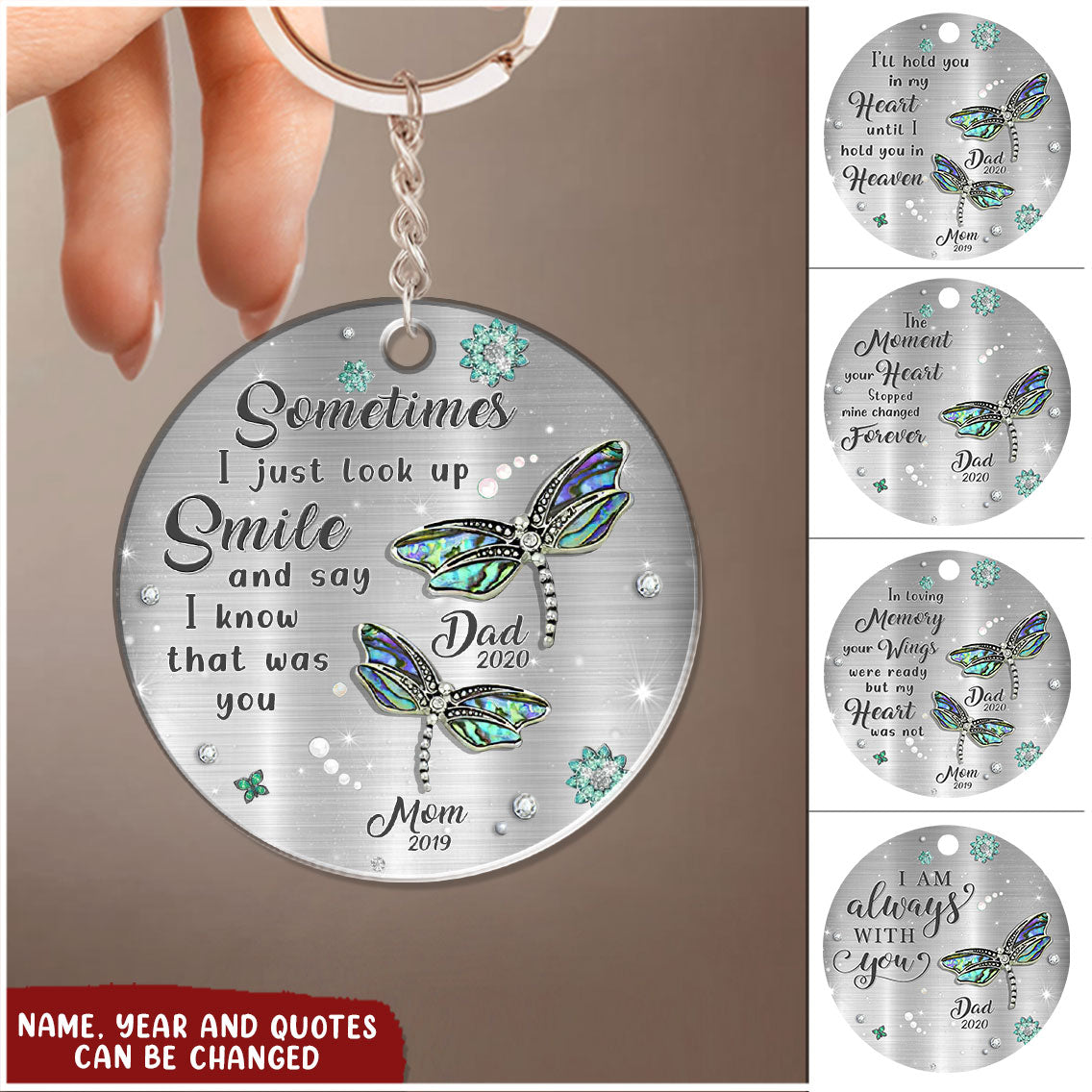 Memorial Mom And Dad Dragonfly Personalized Stainless Steel Keychain