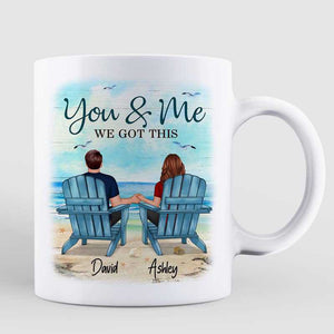 Back View Couple Sitting Beach Landscape Personalized Mug