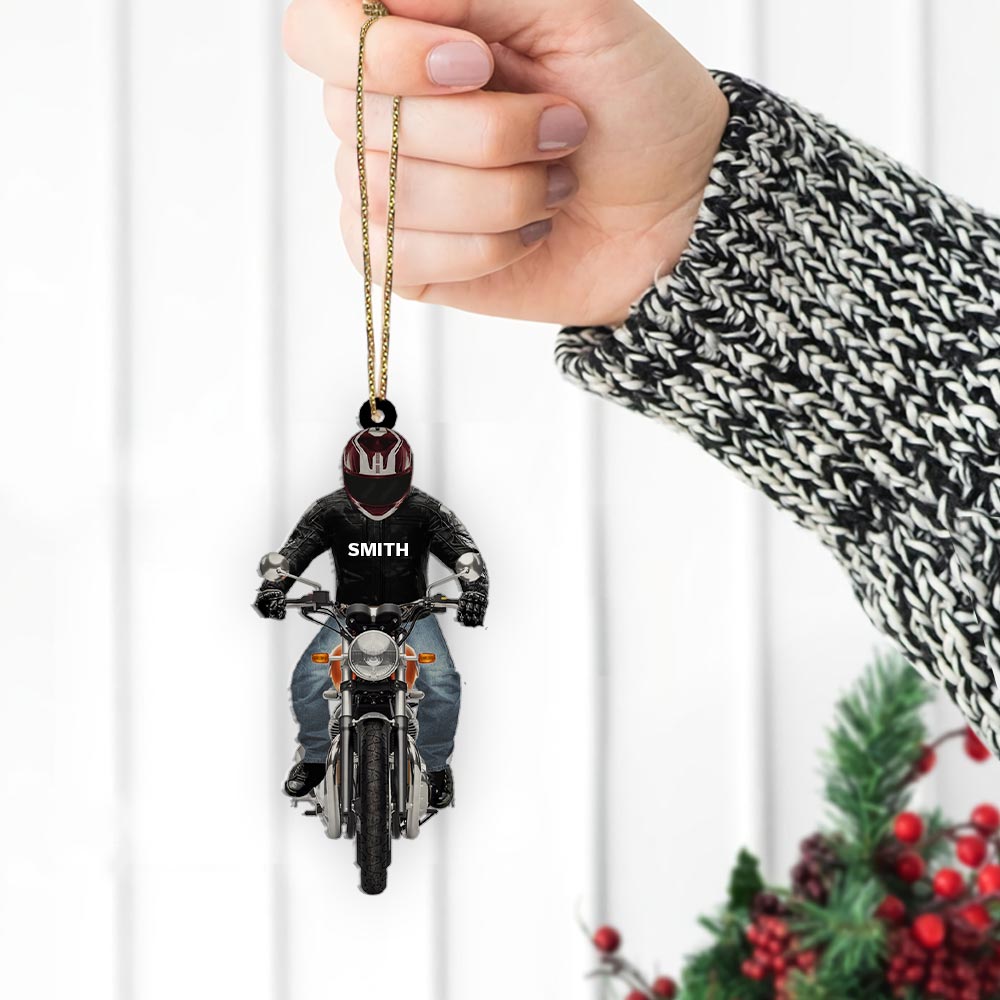 Personalized Biker Motorcycle Acrylic Ornament Two Sides Biker Dad Grandpa Hanging Ornament