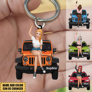 Personalized A Girl With Off-Road Car Keychain Gift For Journey Girls