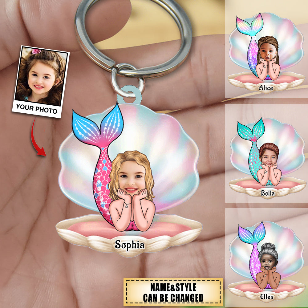 Personalized Cute Mermaid Girl Upload Photo Keychain
