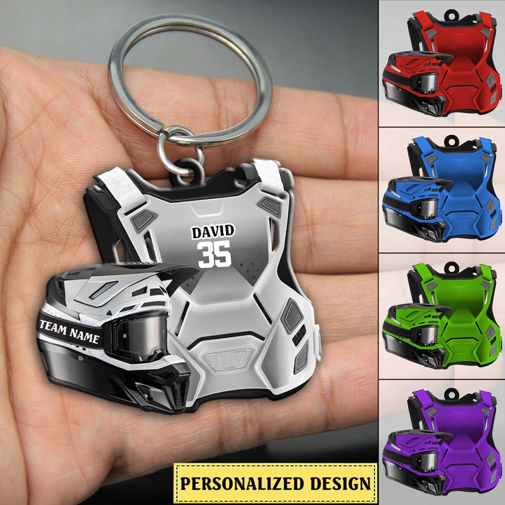 Personalized Motocross Chest Protector And Helmet Acrylic Keychain