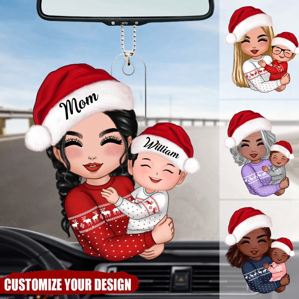 Doll Grandma Mom Hugging Kid Christmas Gift For Granddaughter Grandson Personalized Acrylic Car Ornament