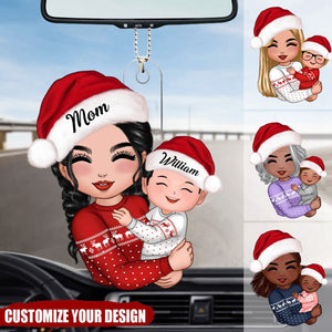 Doll Grandma Mom Hugging Kid Christmas Gift For Granddaughter Grandson Personalized Acrylic Car Ornament