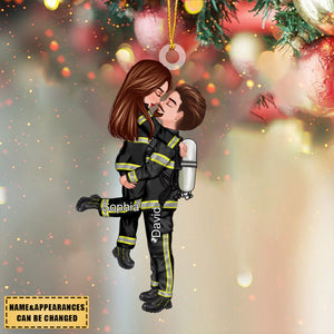 Personalized Christmas Ornament, Couple Portrait Firefighter Gifts by Occupation