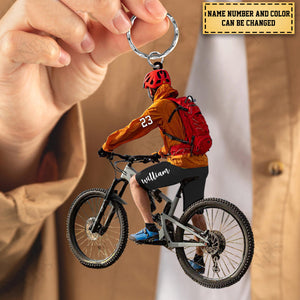 Personalized Mountain Biking Keychain, Custom Name Acrylic Flat Keychain For Biker