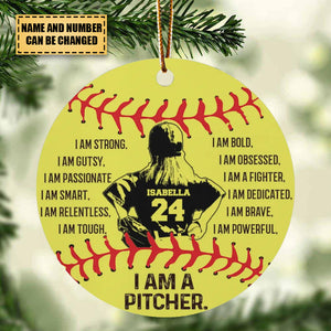 Personalized Softball Ornament - I am a Pitcher