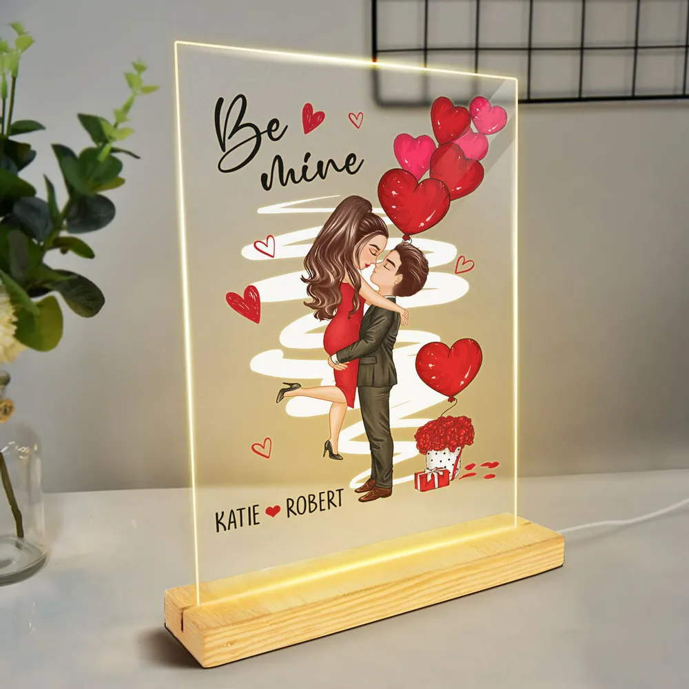 Be Mine Doll Couple Kissing Valentine‘s Day Gift Personalized Plaque LED Night Light