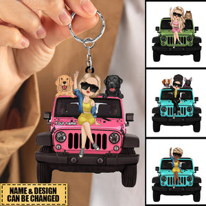Personalized A Girl With Off-Road Car And Pet Keychain Gift For Journey Lovers