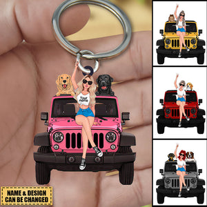 Personalized A Girl With Off-Road Car And Pet Keychain Gift For Journey Girls